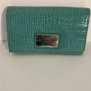 Liz Claiborne Teal Croc-Embossed Wristlet